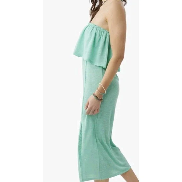 O’Neill Ribbed Tube Top Dress Mint Green Size Medium Beach Dress Side Slit New - Picture 3 of 11